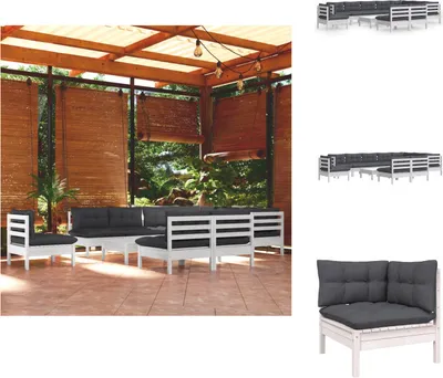 Produktbild von vidaXL 11-tlg. Garten-Lounge-Set mit Kissen Weiß Kiefer Massivholz -  Gartenmöbel-Sets
