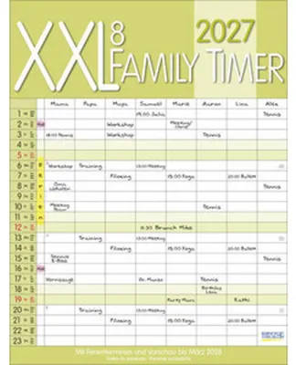Produktbild von Familienkalender 2027, 8 Spalten, XXL, 35 x 46 cm, mehrsprachig, mit Zusatzspalte