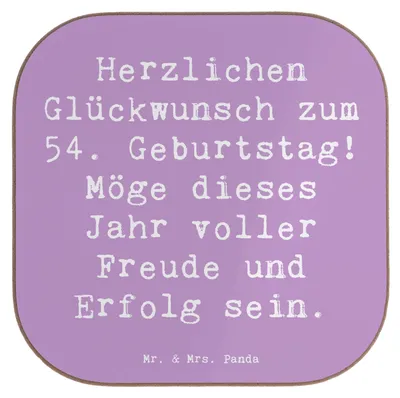 Produktbild von Mr. & Mrs. Panda Holzuntersetzer Spruch 54. Geburtstag Freude Erfolg - Lavendeltraum - Geschenk, gläseruntersetzer, Alter, Untersetzer für Gläser, Persönlich, Glas
