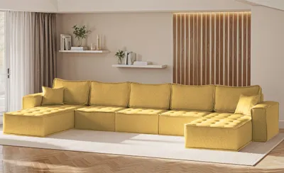 Produktbild von Wohnlandschaft Sofa U-Form Modulsofa-Set 5-teilig SANDE Stoff Raven Honiggelb