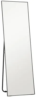 Obrázok produktu pre Veľké celotelové zrkadlo – obdĺžnikový stojací zrkadlo – 50 x 160 cm – vhodné na postavenie alebo na upevnenie na stenu – úzka rám – čierna farba