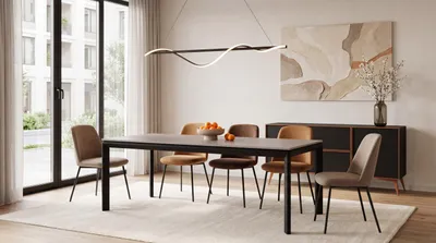 Produktbild von Rechteckiger Esstisch Ausziehbar – Minimalistischer Esszimmertisch mit Schwarzen Metallbeinen – 180 x 90 cm – Verlängerbar bis 270 cm – Kaschmir