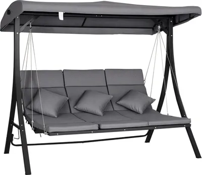 Produktbild von Hollywoodschaukel 3-Sitzer-Hollywoodschaukel, inkl. Kissen, wetterbeständig, 200 cm x 115 cm x 168 cm, Grau