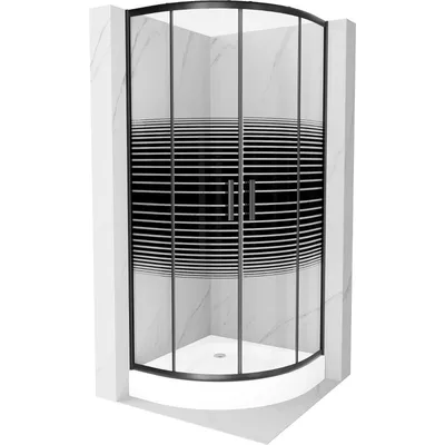 Obrázek produktu pro Mexen Rio půlkruhový sprchový kout 70 x 70 cm, Pruhy, Černá + sprchová vanička Rio, Bílá - 863-070-070-70-20-4710
