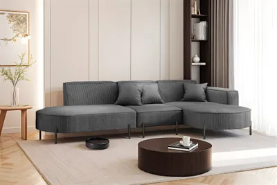Produktbild von Ecksofa Designersofa VALENCIA in Stoff Scala Anthrazit Ottomane Rechts