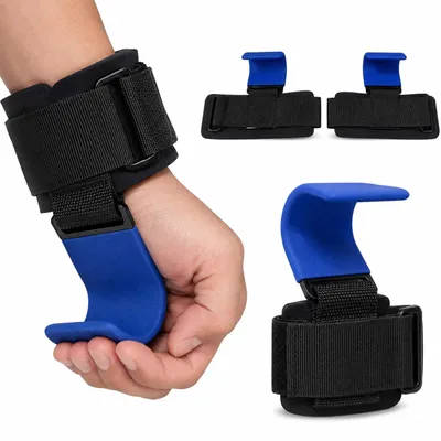 Imagen del producto de Relaxdays, ayuda para ejercicios de tracción, set de 2 unidades, con ganchos, cierre de velcro, neopreno, metal, capacidad de 150 kg, ayuda para el agarre en el gimnasio, color azul, Imagen generada por IA