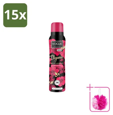 Immagine prodotto di 15 deodoranti spray profumati Vogue Elegance per donna - 150 ml - confezione - 15 pezzi