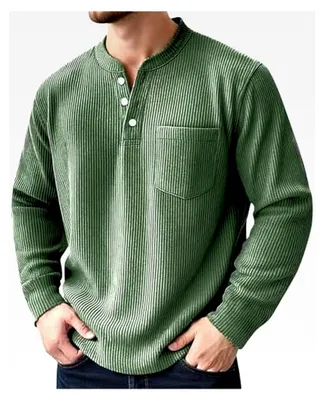 Produktbild von Cordhemd Herren Poloshirt Langarmshirt Einfarbig Winterpullover Oversized Pullover Mit 2 Knöpfen Sweatshirt Funktionsshirt Ohne Kapuze Polohemd Klassisch Henley Shirt