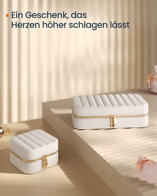 Zdjęcie produktu dla SONGMICS HOME ANAH Collection - podróżne pudełko na biżuterię z lusterkiem, zapięcie na zamek błyskawiczny, 10,5 x 10,5 x 6 cm