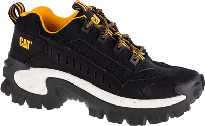 A single black Caterpillar sneaker with yellow accents is shown against a white background.