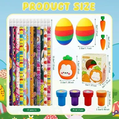 Produktbild von Kinderpaaspakket – Set van 12 Paaspotloden mit Gummen, Stempeln und Punktenschiebern