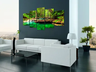 Produktbild von Akustikbild Wasserfall Natur 200x100 cm Bilder Akustikschaum Hochleistungsschallabsorber Schallschutz Leinwand 5 tlg Wandbild Raumakustik Schalldämmung c-B-0036-b-n