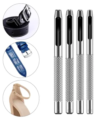 Produktbild von 8-teiliges Stahl Locheisen Set, 2,5-4 mm Hochleistungs Stanzer Rund, Stanzwerkzeug Set für Leder, Uhrenarmband, Dichtung Gürtel, Schuh