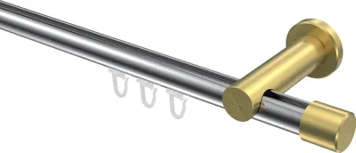 Produktbild von Interdeco Innenlaufstange / Gardinenstange mit Innenlauf Chrom / Messing-Optik, Typ Platon Santo (Kappe), 20 mm Ø 1-läufig, 320 cm