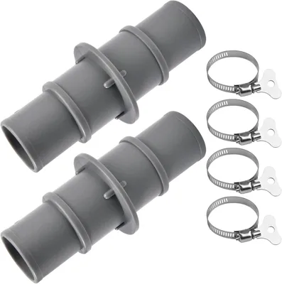 Imagen del producto de Adaptador para manguera de piscina, de plástico, de 1-1/4 pulgadas y 1-1/2 pulgadas, 2 unidades, con abrazaderas de acero inoxidable para piscinas