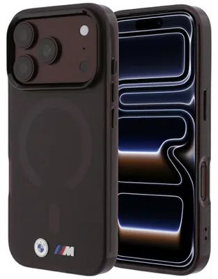 Immagine prodotto di Custodia per iPhone 18 Pro Max / 17 Pro Max, con logo BMW M IML in metallo effetto frosted, compatibile con MagSafe, colore rosso scuro trasparente