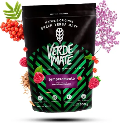 Produktbild von Verde Mate - Mate Tee Temperamento 500g - 5mm Dicke Blätter, Staubfrei - Belebend, Mild - Muira Puama, Catuaba - Luftgetrocknet - Yerba Mate Brasilien