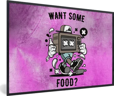 Produktbild von MuchoWow® MuchoWow® Gerahmtes Poster Fernsehen - Lebensmittel - Vintage 60x40 cm - Poster mit zchwarzem Bilderrahmen - Printing - Wanddeko Schlafzimmer