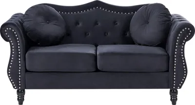 Produktbild von BELIANI 2-Sitzer Sofa Schwarz Gepolstert Gesteppt mit Kissen Holzbeinen Knopfheftung Retro Chesterfield Stil Freistellbar Wohnzimmer Polstersofa