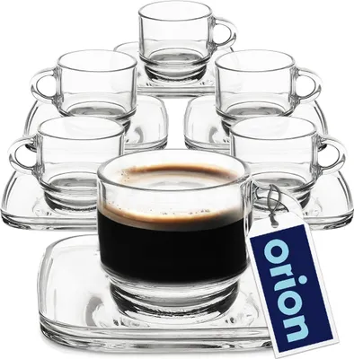 Produktbild von Tasse Glastasse Kaffeetasse Espressotasse mit Untertasse aus Glas 75 ml 6 Stk.