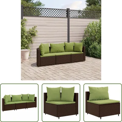 Produktbild von The Living Store 3-tlg. Garten-Sofagarnitur mit Kissen Braun Poly Rattan