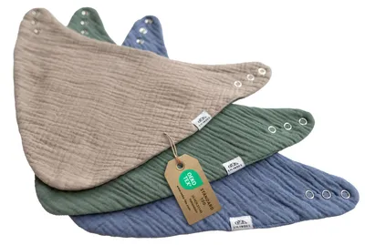Image de Lot de 3 bandanas Tout-petit Beige clair, Bleu, Eucalyptus, mousseline