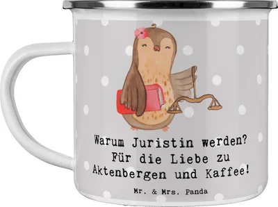 Produktbild von Mr. & Mrs. Panda Teetasse Juristin Liebe - Grau Pastell - Geschenk, Tasse Emaille, Mandanten, becher, Kaffee, Berufsalltag, Berufe, Jurastudium, Teebecher, Haferl, Beruf