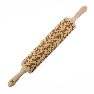 Immagine prodotto di Mattarello in legno MoodForWood, inciso, 43 cm, con manici, perfetto per la cottura - motivo unicorno