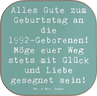 Produktbild von Mr. & Mrs. Panda Untersetzer Glas Spruch 1992 Geburtstag - Meeresbrise - Geschenk, liebevoller, Erinnerungen, Geburtstagsgruß, Happy Birthday, Coaster, Alter, Tassen