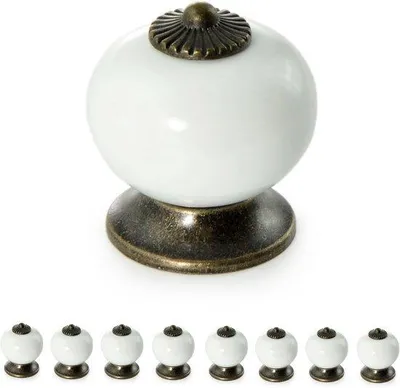 Zdjęcie produktu dla Zestaw gałek meblowych z porcelany - Uchwyty do drzwi w stylu vintage - 8 sztuk - Biały