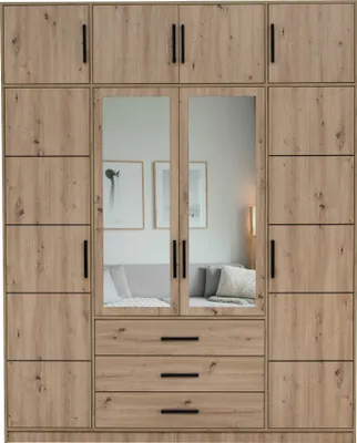 Produktbild von Drehtürenschrank Rodos D4, 8 Türen Kleiderschrank mit 2 Spiegel, Moderne Garderobe, Schrank Größe: 196 x 245 x 57,5 cm