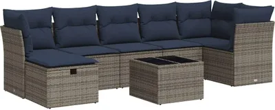 Produktbild von 8-tlg. Garten-Sofagarnitur mit Kissen Grau Poly Rattan