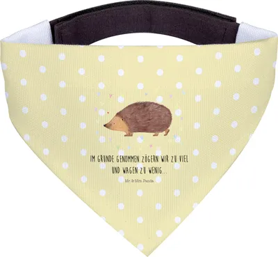 Produktbild von Mr. & Mrs. Panda Halstuch Hund Igel Herzen - Gelb Pastell - Geschenk, Leben, Für Hunde, Liebe, Tuch, Kuss, Herz, Hundehalstuch, Lustige Sprüche