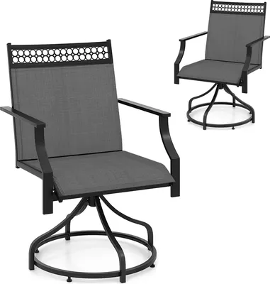 Produktbild von KOMFOTTEU 2er Set Gartenstühle 360° drehbar, Balkonstühle mit Armlehnen und Rückenlehne, Terrassenstühle Metall, Drehstühle Essstühle für Terrasse, Balkon, Garten