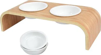 Produktbild von Famanu Futterstation für Katzen und kleine Hunde - Keramik mit 2 + 2 Schalen