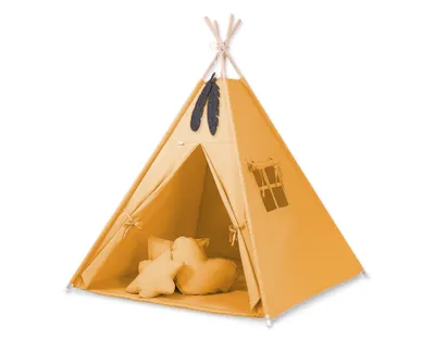 Produktbild von Tipi Zelt für Kinder mit Matte und Kissen in senfgelber Farbe