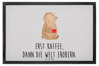 Produktbild von Mr. & Mrs. Panda Schmutzfangmatte Bär Kaffee 50 x 75 cm - Grau Pastell - Geschenk, Schuhabstreifer, Coffee, Guten Morgen, Bodenvorleger, Teddy, fußmatte, Fussmatte, Bären
