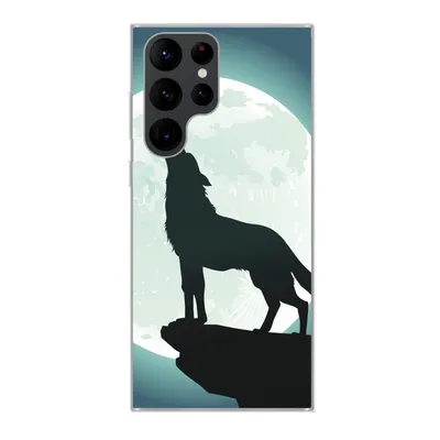 Produktbild von MuchoWow® Handyhülle Schutzhülle Hülle für Samsung Galaxy S22 Ultra Wolf - Mond - Stein Silikon Softcase Handy Hülle - Abbildung