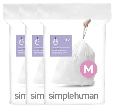 Produktbild von simplehuman CW0261 Code M passgenaue Müllbeutel, 45 Liter, 3 x Packung mit 20 (6