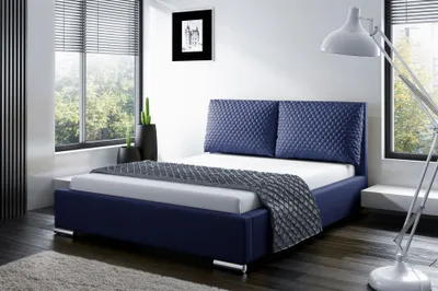 Produktbild von Polsterbett Bett Doppelbett GALENO 140x200 cm in Stoff Dunkelblau