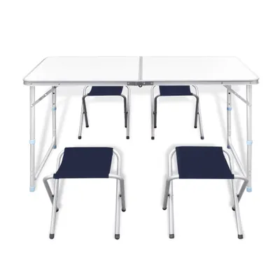 Immagine prodotto di vidaXL Tavolo da campeggio con 4 sgabelli pieghevole regolabile in altezza 120x60 cm