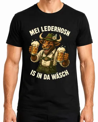 Obrázek produktu pro Mei Lederhosn – Tričko s motivem býka, pánské, model Lederhose, barva černá, velikost M