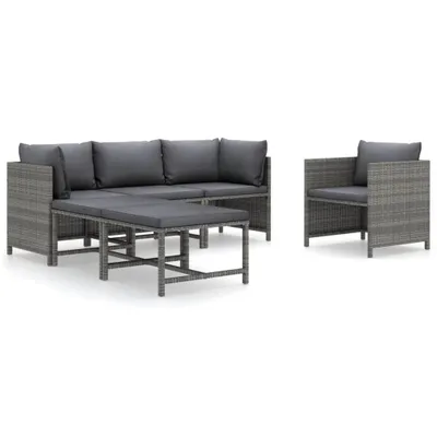 Obrázok produktu pre vidaXL 6-dielna záhradná obývacia súprava s vankúšmi Poly Rattan Grey