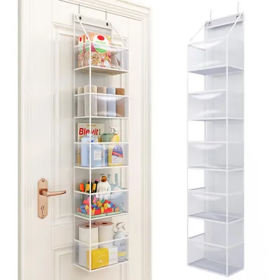 Produktbild von 5 Regale zum Aufhängen über der Tür Speisekammer-Organizer Raum-Organizer mit transparenten PVC-Taschen ultra-stabil und großes Fassungsvermögen(weiß)