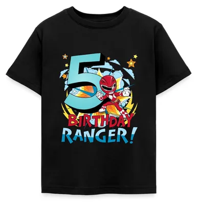 Produktbild von Spreadshirt Power Rangers Geburtstag 5. Jahre Kinder T-Shirt, 122/128 (7-8 Jahre), Schwarz