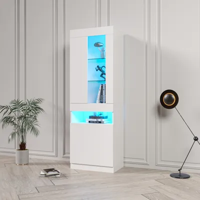 Produktbild von Merax Standvitrine mit LED, Transparenten Türen, 2 Böden und 3 Stauraum Kommode
