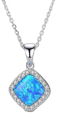 Produktbild von UNGUGU Blauer Opal 925 Sterling Silber Halskette,Blauer Opal Farbspiel Geburts S