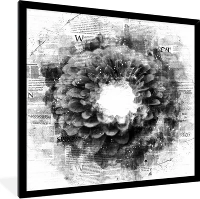 Produktbild von MuchoWow® Gerahmtes Poster Blumen - Zeitung - Rauch - Schwarz - Weiß 40x40 cm - Poster mit Schwarzem Bilderrahmen Wandposter Rahmen Foto Bilder - Mit Rahmen - Wanddekoration Schlafzimmer