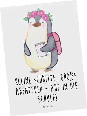Produktbild von Mr. & Mrs. Panda Postkarte Schulanfang Abenteuer - Weiß - Geschenk, Motivation, Postkarten, Ansichtskarten, Erstklässler, Mut, Trost, Zuversicht, große, Grußkarte