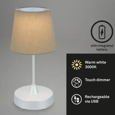 Produktbild von Briloner Loni LED Akku-Tischleuchte 7447-011 – Kabellose Stoff-Tischlampe mit Sternendekor dimmbar, Taupe / Silber, 3 W, IP44